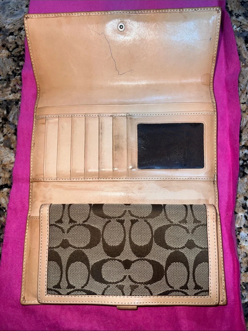 Brown Signature Canvas Wallet with Leather Trim